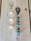 Single Strand / Silver Crystals Beaded Keychain / Pearl / 